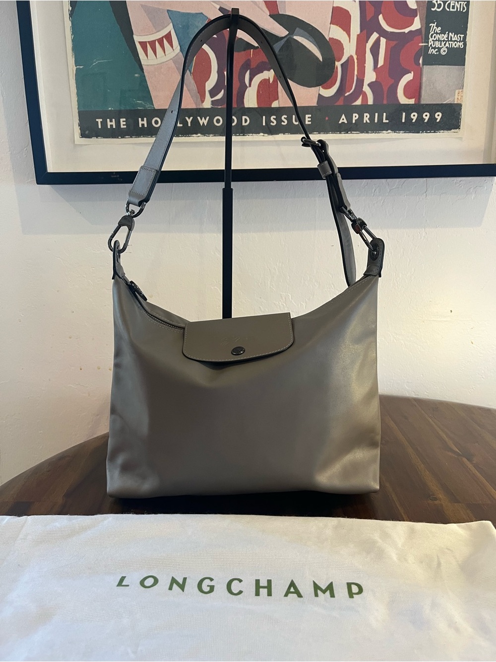 Longchamp Leather Xtra Hobo Medium Shoulder Bag with Adjustable Strap
